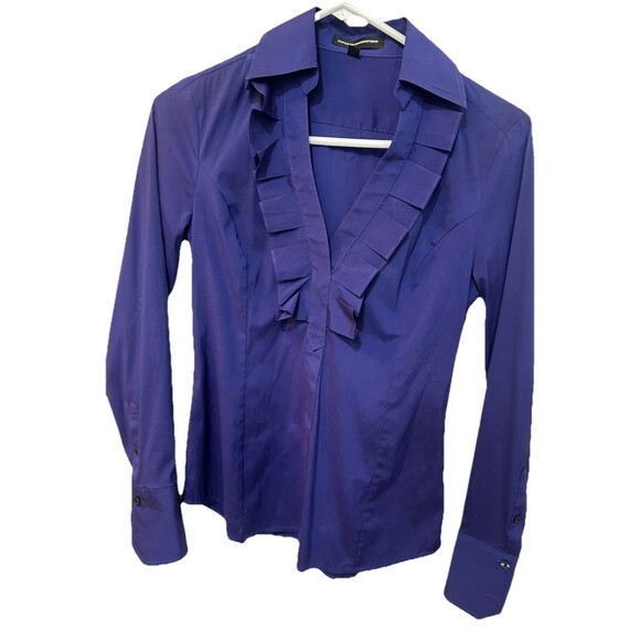 Express Design Studio Women’s Blouse Ruffle V Neck Long SLV Side Zip Purple XS - Picture 1 of 4